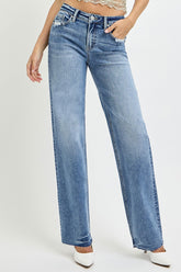 RISEN Women's Full Size High Rise Straight Leg Jeans with Pockets - Fashionable & Comfortable Denim